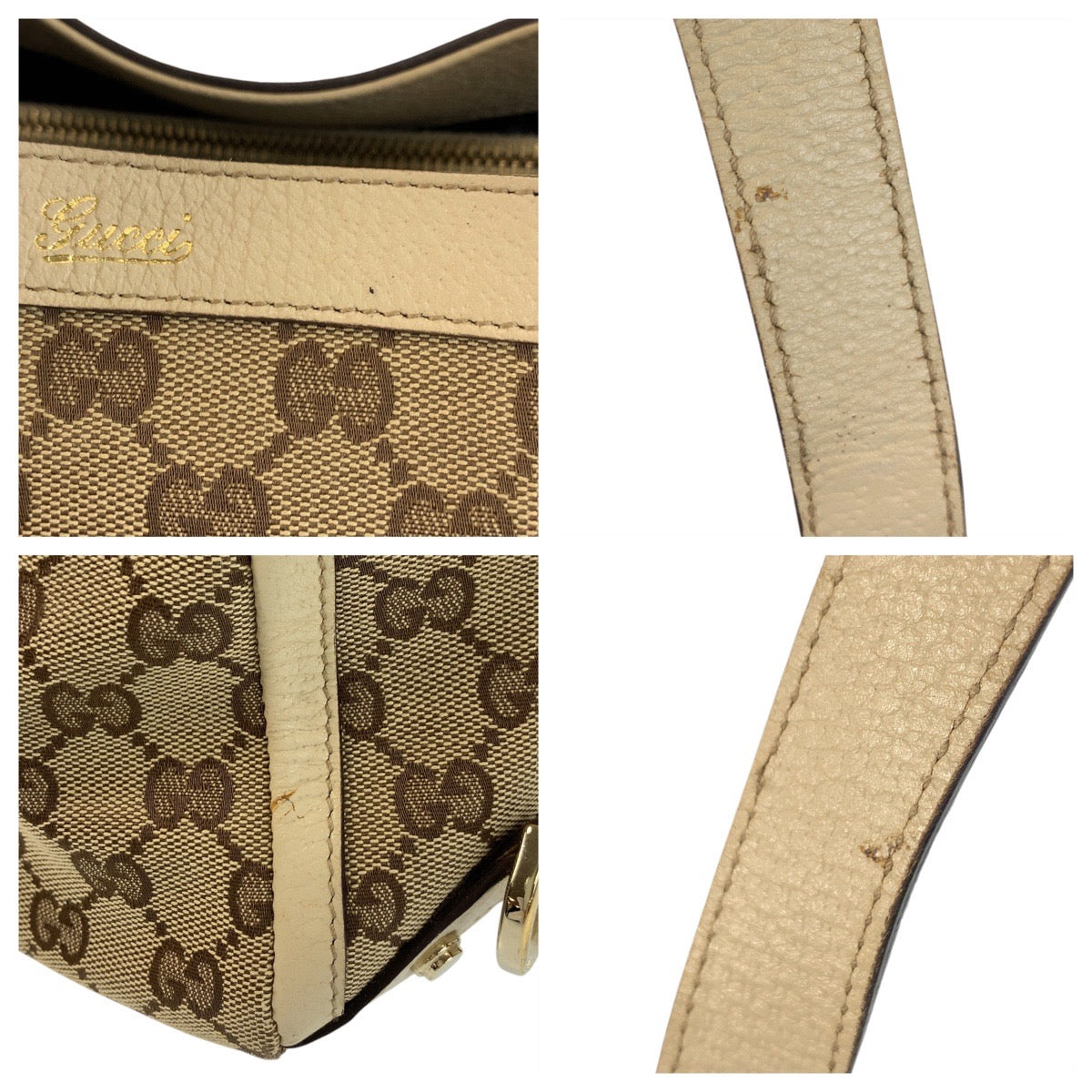 GUCCI Tote Bag 170004 GG canvas, leather Beige Gold Metal Tote Bag Shoulder Bag Women Used Authentic
