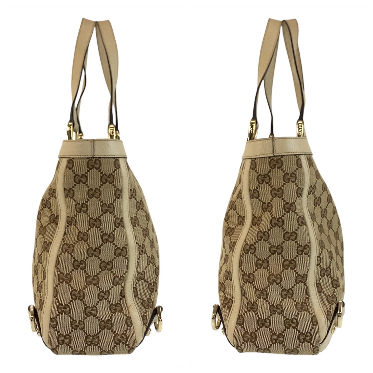 GUCCI Tote Bag 170004 GG canvas, leather Beige Gold Metal Tote Bag Shoulder Bag Women Used Authentic