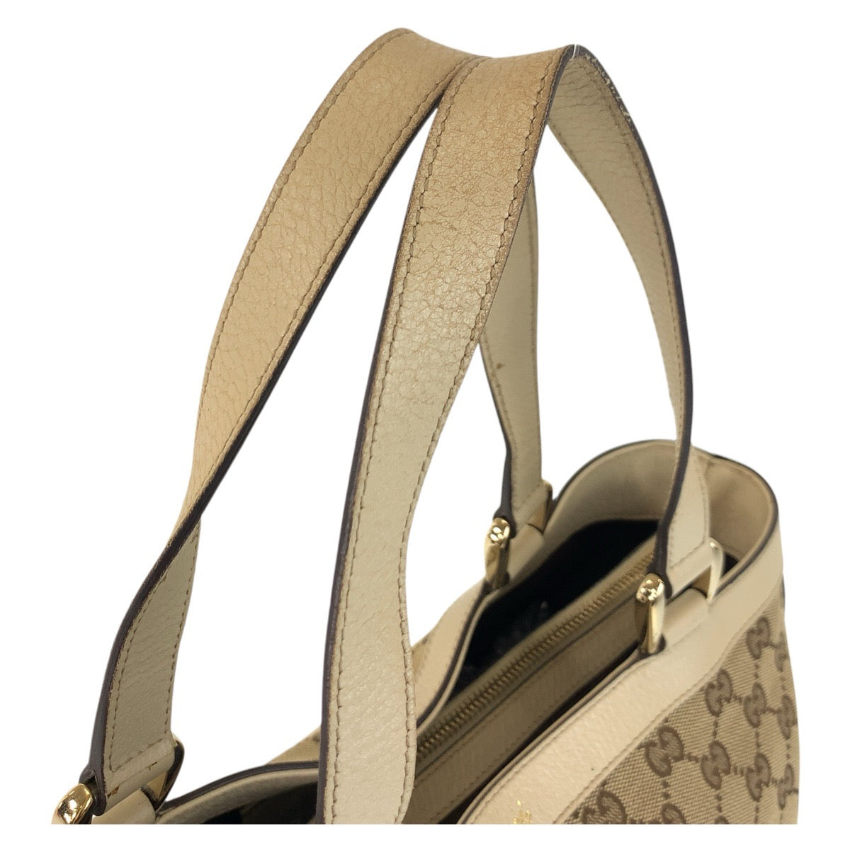 GUCCI Tote Bag 170004 GG canvas, leather Beige Gold Metal Tote Bag Shoulder Bag Women Used Authentic