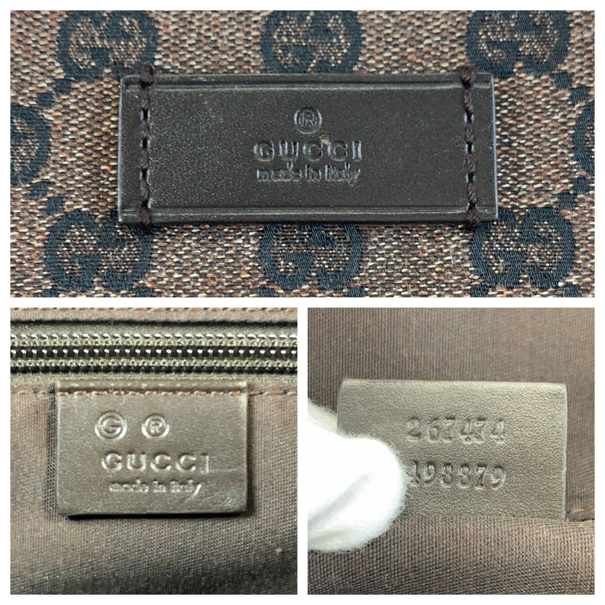 GUCCI Tote Bag 267474 GG canvas Brown Silver Metal Tote Bag Shoulder Bag Unisex mens Used Authentic