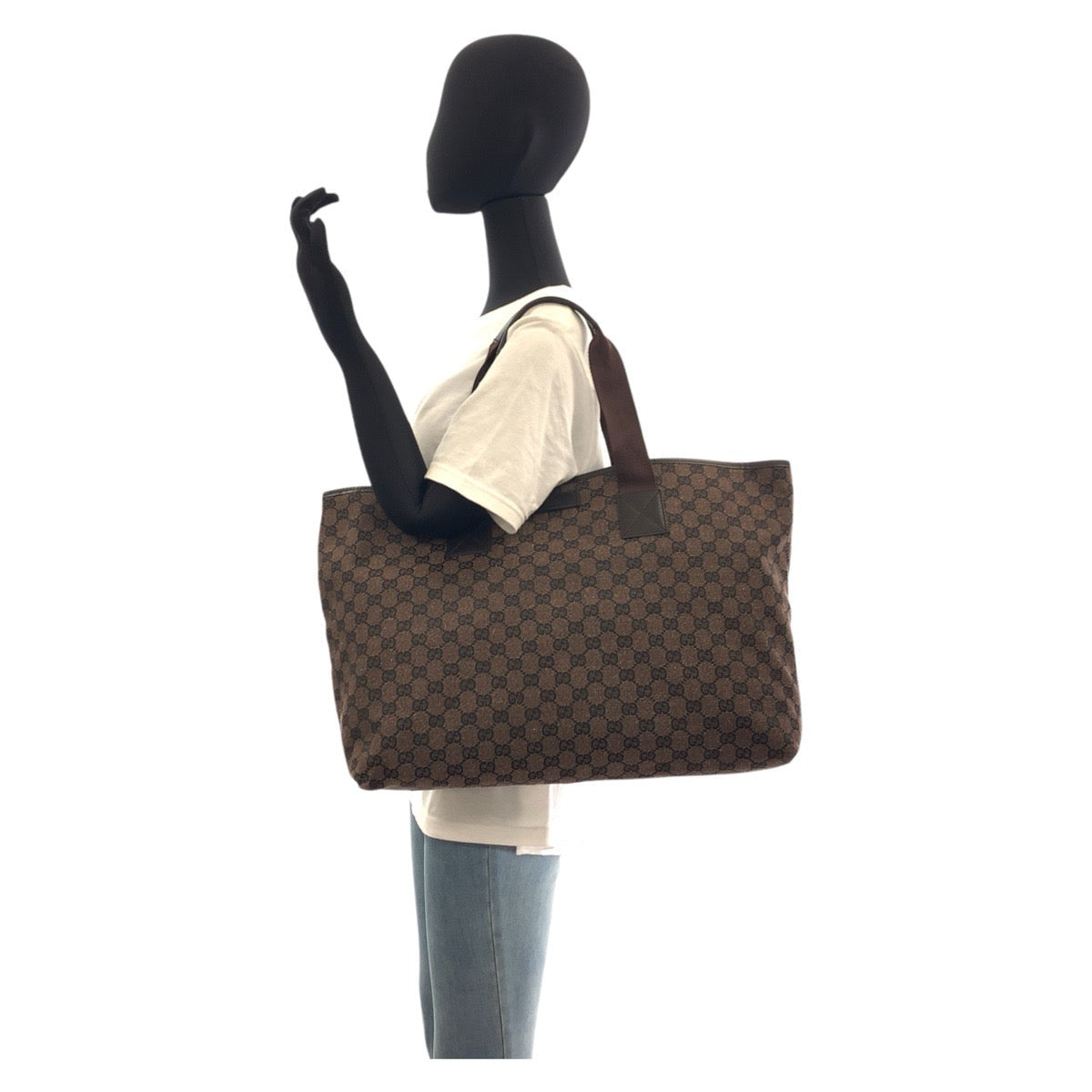 GUCCI Tote Bag 267474 GG canvas Brown Silver Metal Tote Bag Shoulder Bag Unisex mens Used Authentic