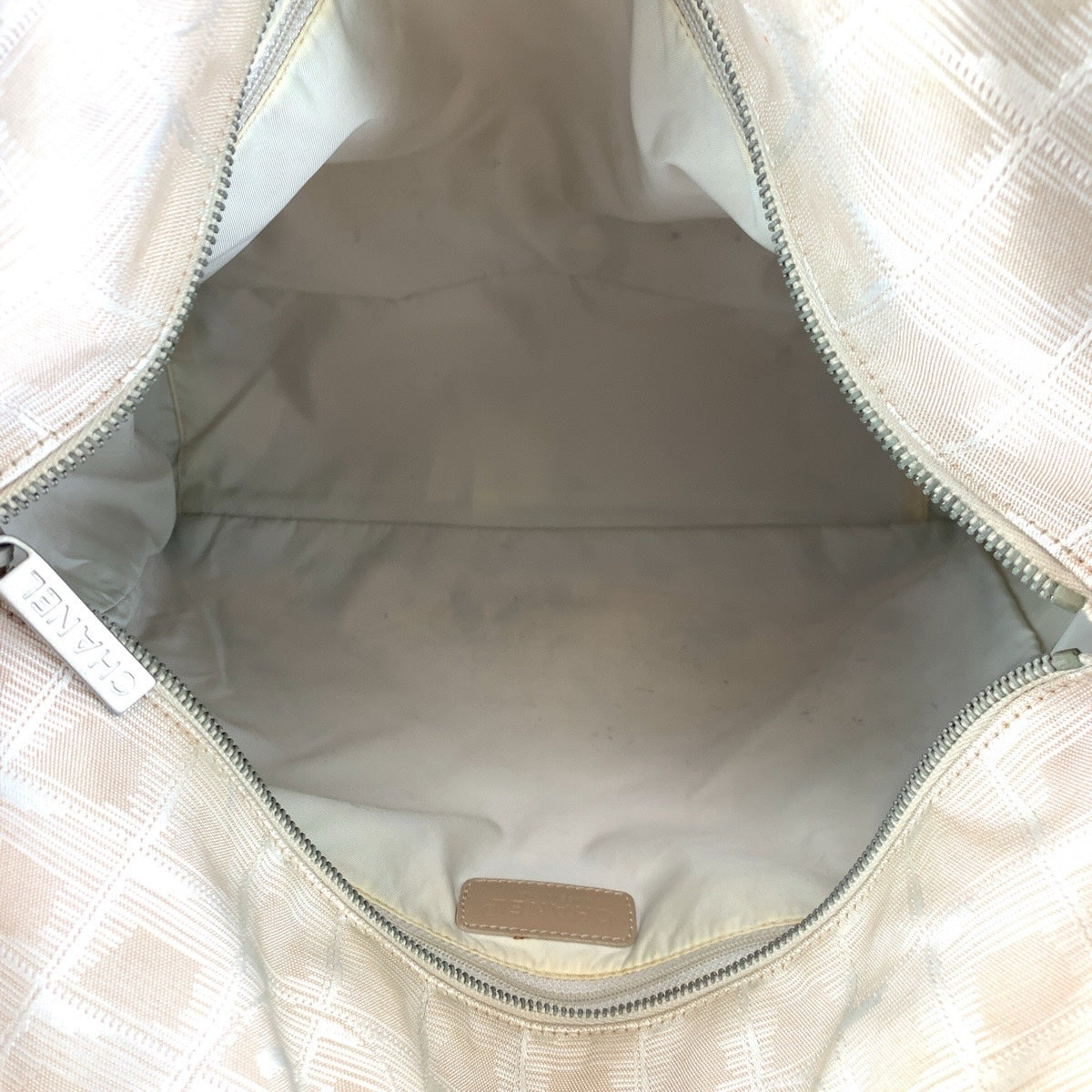 CHANEL Tote Bag Canvas, Leather Beige SilverMetal Tote Bag Shoulder Bag New travel line Women Used Authentic