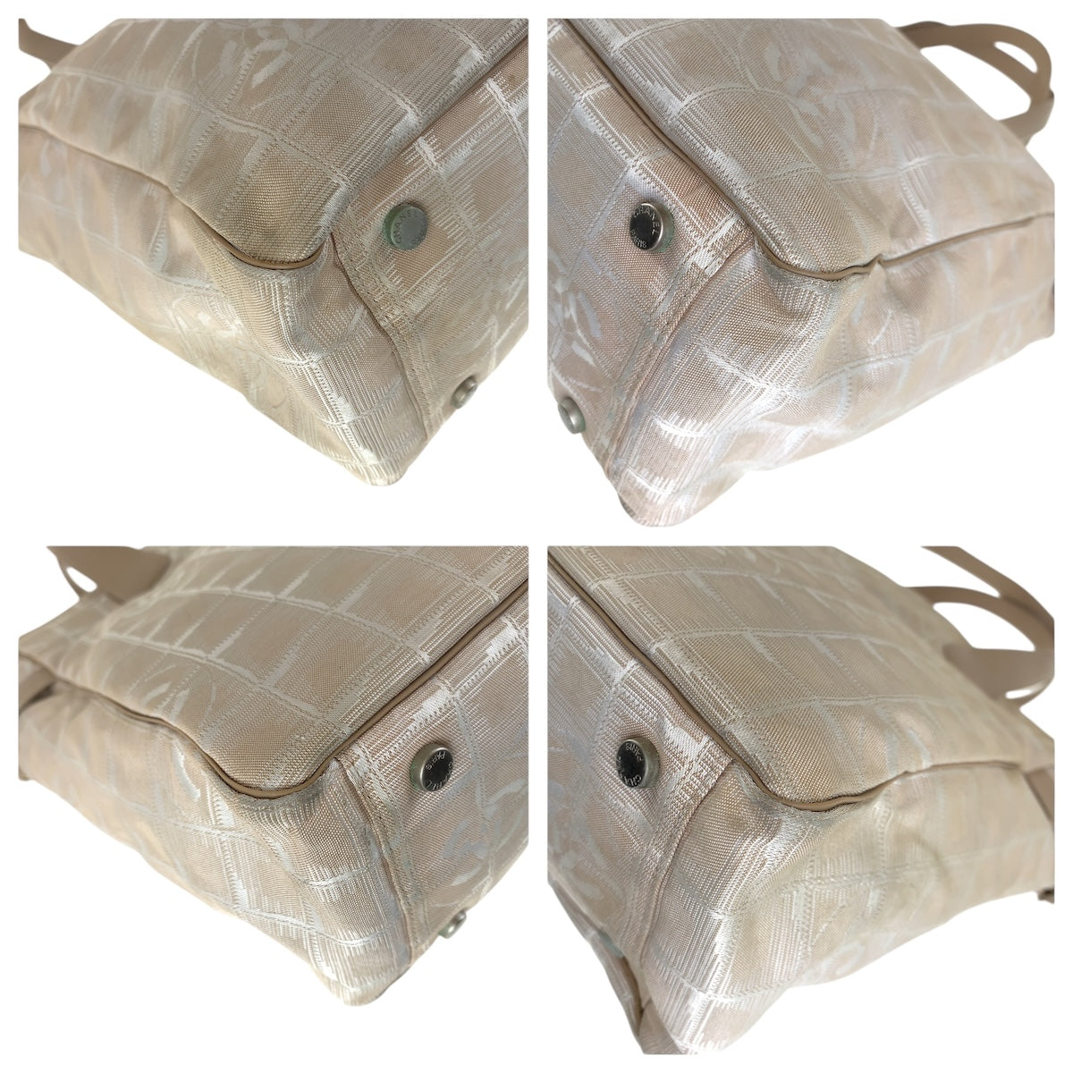 CHANEL Tote Bag Canvas, Leather Beige SilverMetal Tote Bag Shoulder Bag New travel line Women Used Authentic