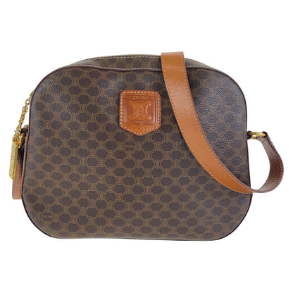 CELINE Shoulder Bag PVC, Leather Brown Gold Metal Crossbody Shoulder Bag Pochette Macadam Women Used Authentic