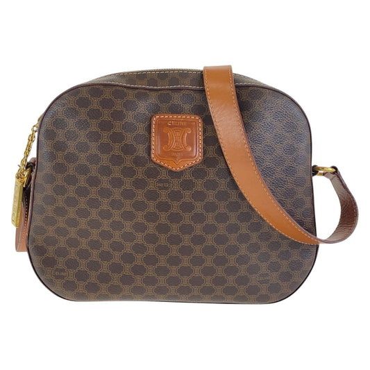 CELINE Shoulder Bag PVC, Leather Brown Gold Metal Crossbody Shoulder Bag Pochette Macadam Women Used Authentic