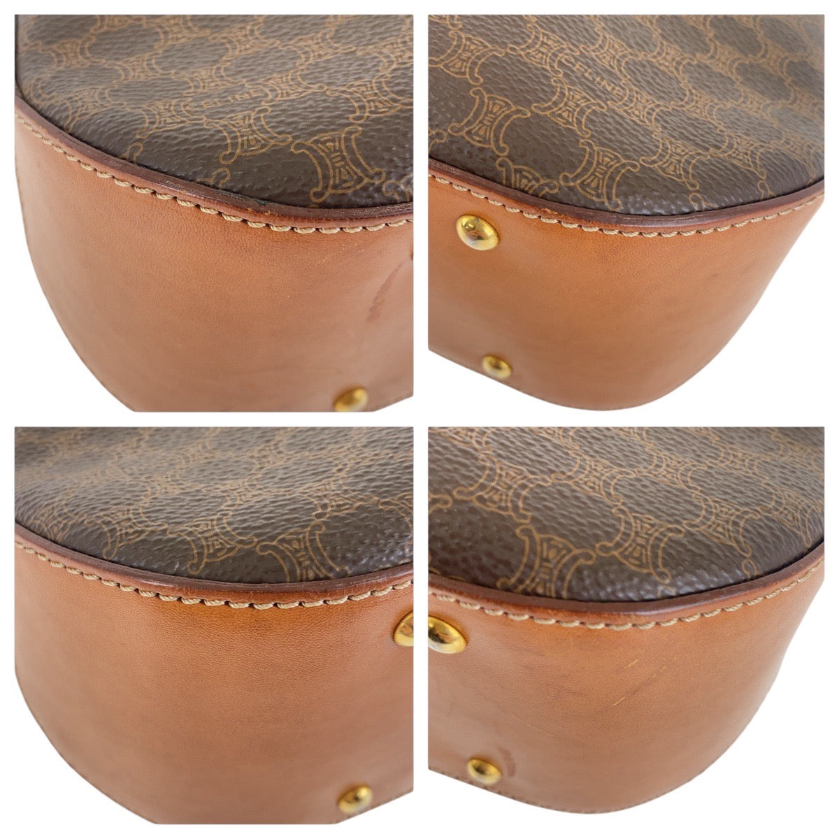 CELINE Shoulder Bag PVC, Leather Brown Gold Metal Crossbody Shoulder Bag Pochette Macadam Women Used Authentic