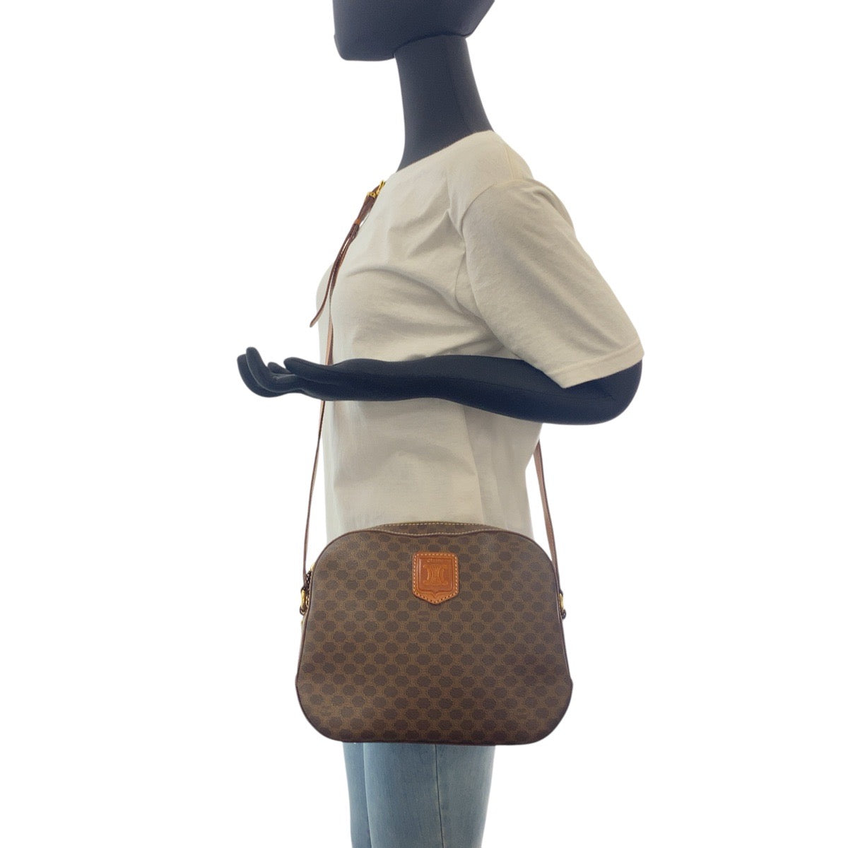 CELINE Shoulder Bag PVC, Leather Brown Gold Metal Crossbody Shoulder Bag Pochette Macadam Women Used Authentic