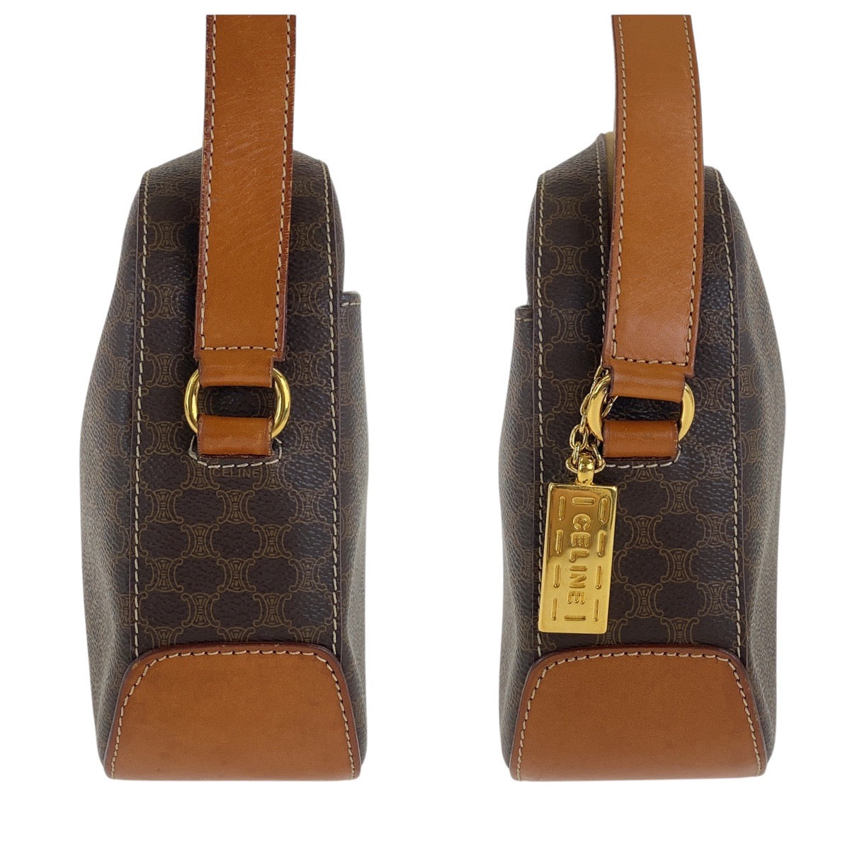 CELINE Shoulder Bag PVC, Leather Brown Gold Metal Crossbody Shoulder Bag Pochette Macadam Women Used Authentic