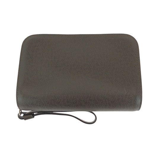 LOUIS VUITTON business bag M30188 Taiga Brown Silver Metal business bag clutch bag Taiga Baikal mens Used Authentic