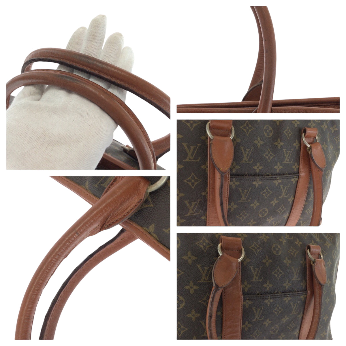 LOUIS VUITTON Tote Bag M42425 PVC Brown Gold Metal Tote Bag Shoulder Bag Monogram suck weekend mens Used Authentic