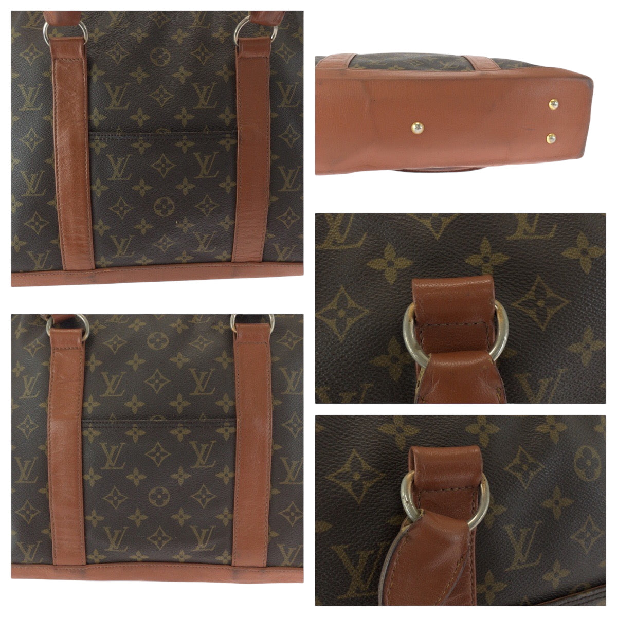 LOUIS VUITTON Tote Bag M42425 PVC Brown Gold Metal Tote Bag Shoulder Bag Monogram suck weekend mens Used Authentic