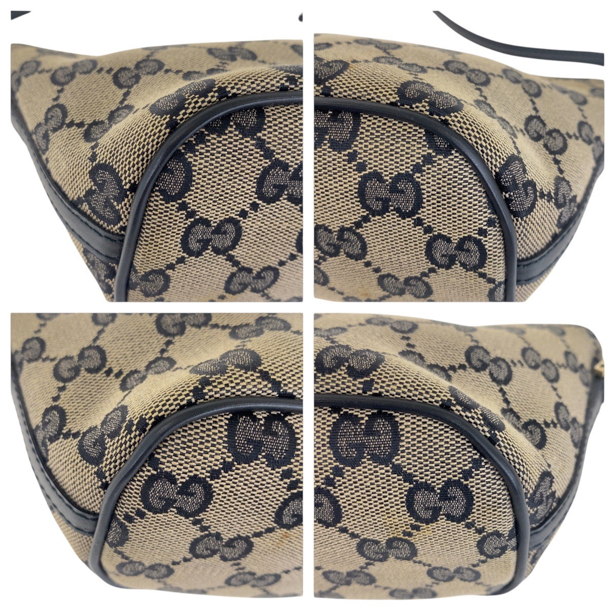 GUCCI Handbag 039 1103 GG canvas, leather Black Gold Metal Handbag accessory pouch Women Used Authentic