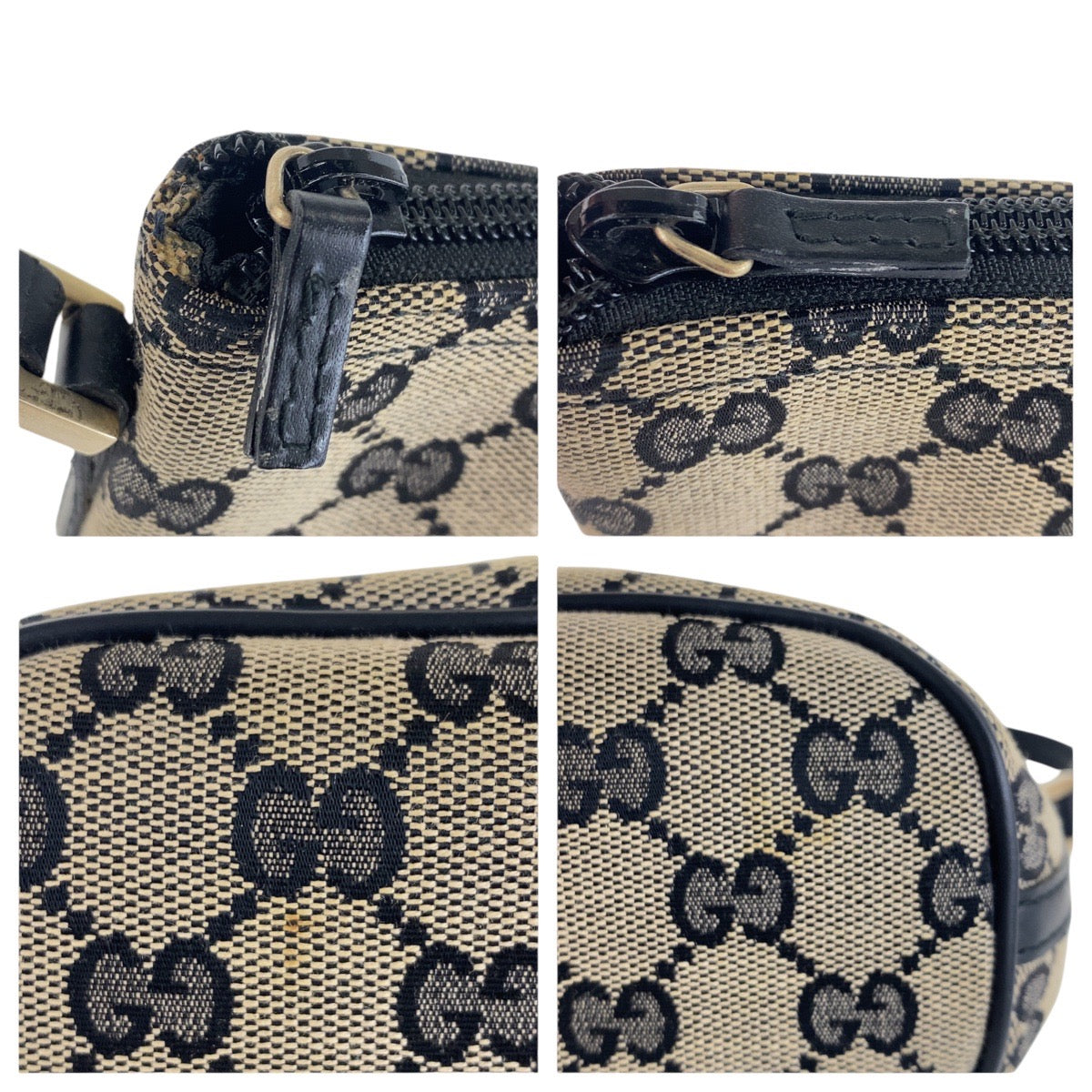 GUCCI Handbag 039 1103 GG canvas, leather Black Gold Metal Handbag accessory pouch Women Used Authentic