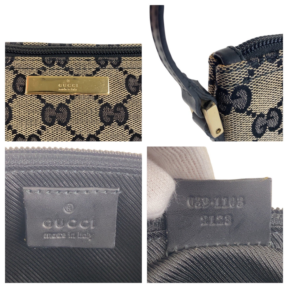 GUCCI Handbag 039 1103 GG canvas, leather Black Gold Metal Handbag accessory pouch Women Used Authentic