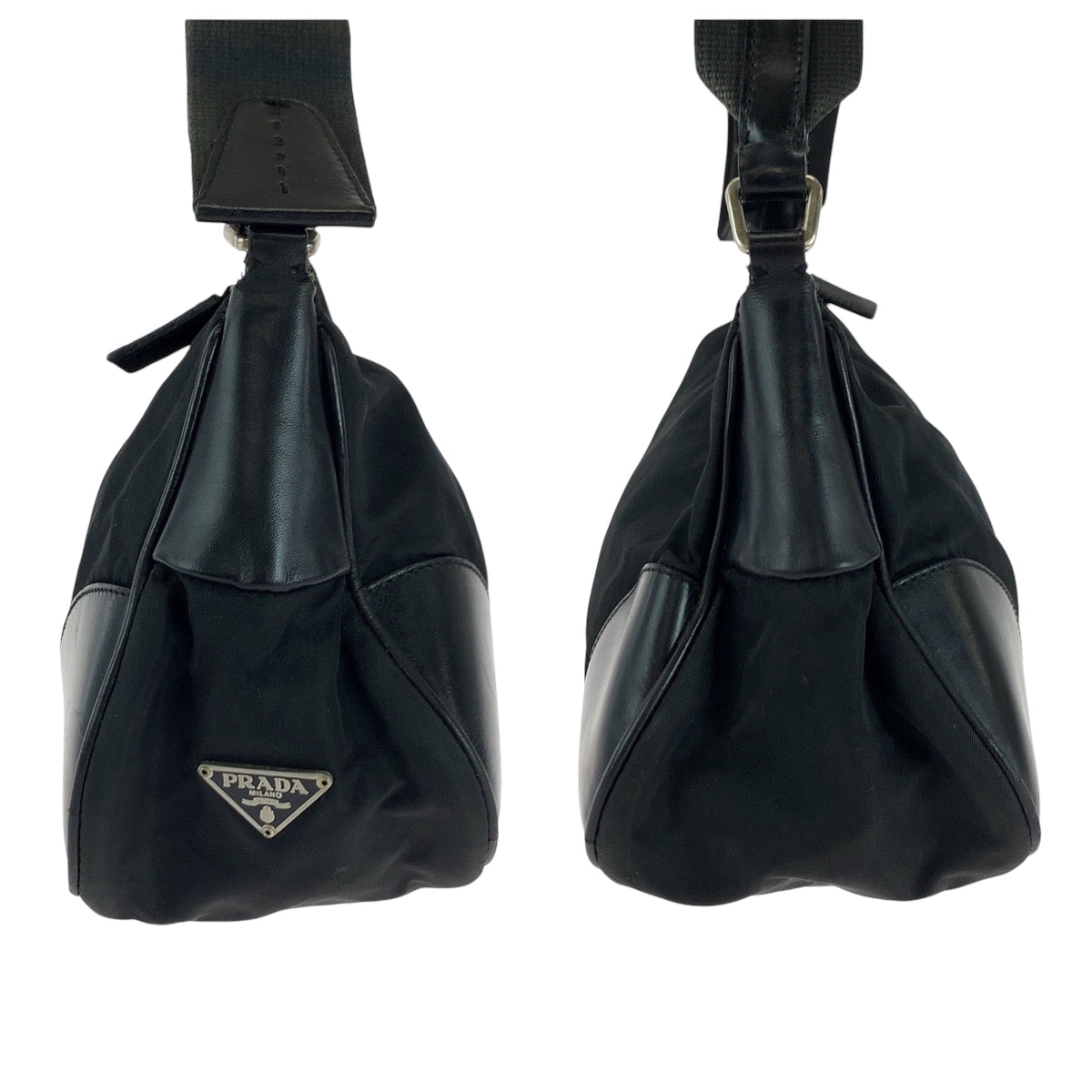 PRADA Shoulder Bag BR0449 Nylon Black SilverMetal One Shoulder Bag Handbag Test Triangle With logo Women Used Authentic
