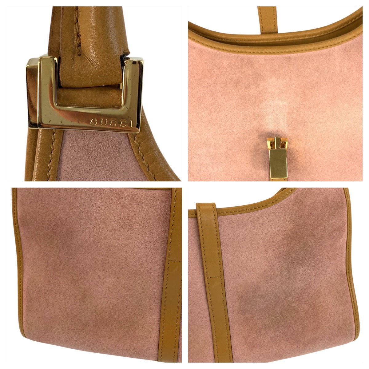 GUCCI Shoulder Bag 002 1068 Suede, Leather Pink Gold Metal Shoulder Bag handbag Jackie Women Used Authentic
