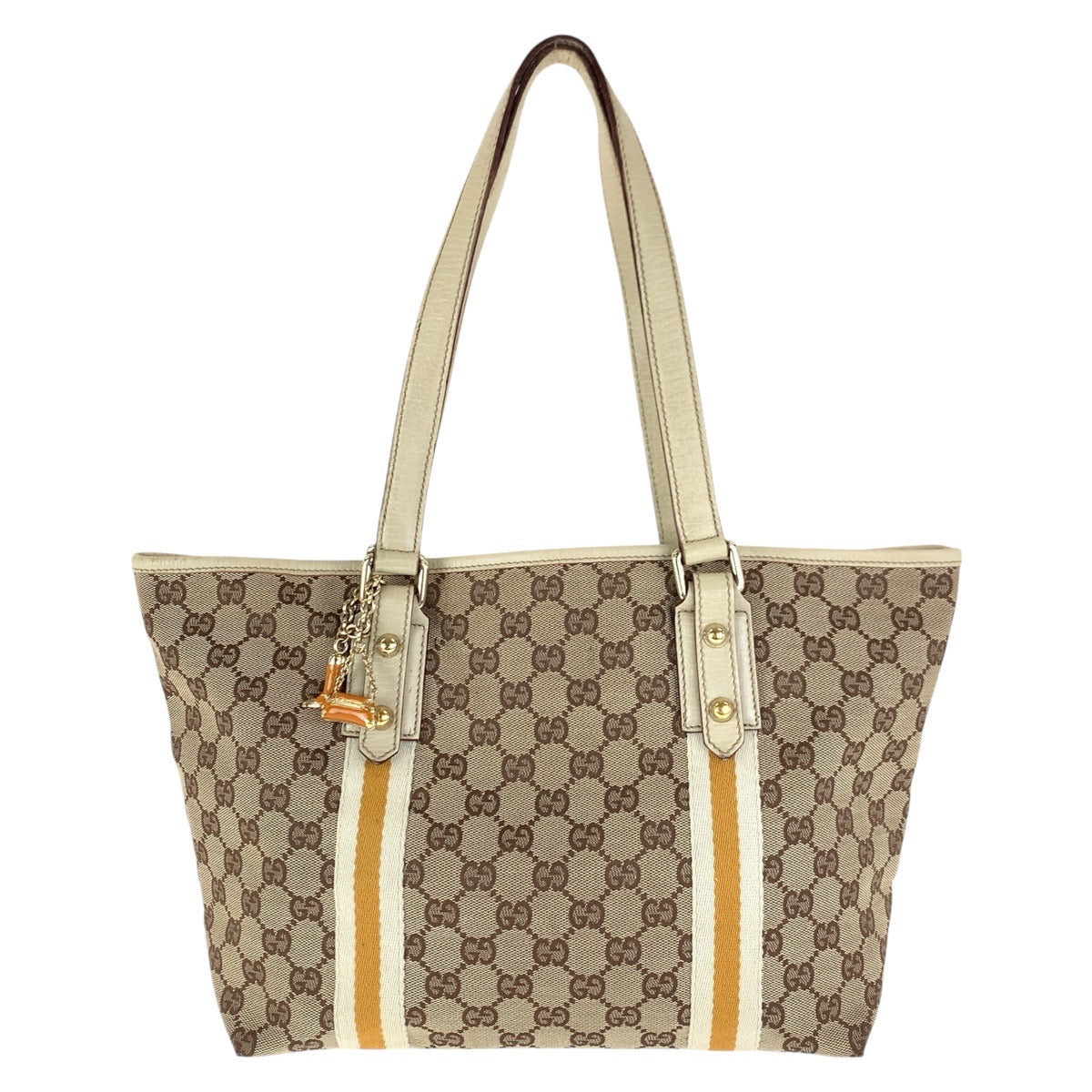 GUCCI Tote Bag 137396 GG canvas, leather Brown White Gold Metal Tote Bag Shoulder Bag Sherry line Women Used Authentic