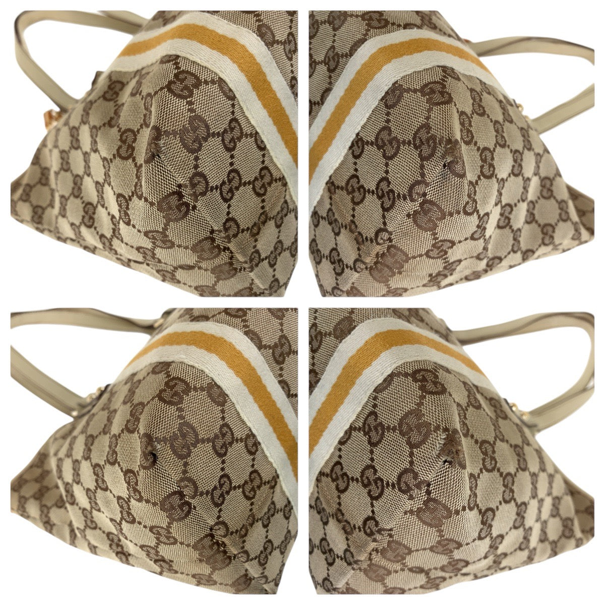 GUCCI Tote Bag 137396 GG canvas, leather Brown White Gold Metal Tote Bag Shoulder Bag Sherry line Women Used Authentic
