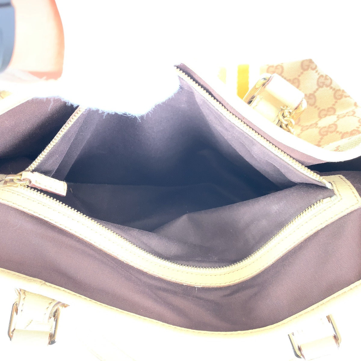 GUCCI Tote Bag 137396 GG canvas, leather Brown White Gold Metal Tote Bag Shoulder Bag Sherry line Women Used Authentic