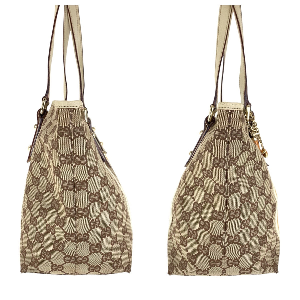 GUCCI Tote Bag 137396 GG canvas, leather Brown White Gold Metal Tote Bag Shoulder Bag Sherry line Women Used Authentic