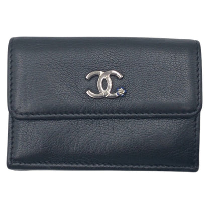 CHANEL Tri-fold wallet leather black black silver Tri-fold wallet Compact wallet COCO Mark Women Used Authentic