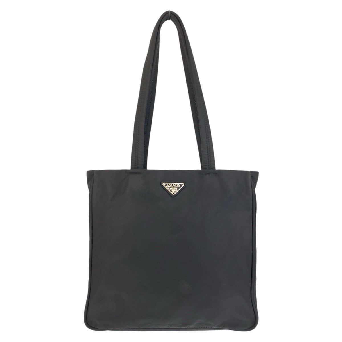 PRADA Tote Bag Nylon Black SilverMetal Tote Bag Shoulder Bag Test Triangle With logo Women Used Authentic