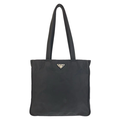 PRADA Tote Bag Nylon Black SilverMetal Tote Bag Shoulder Bag Test Triangle With logo Women Used Authentic