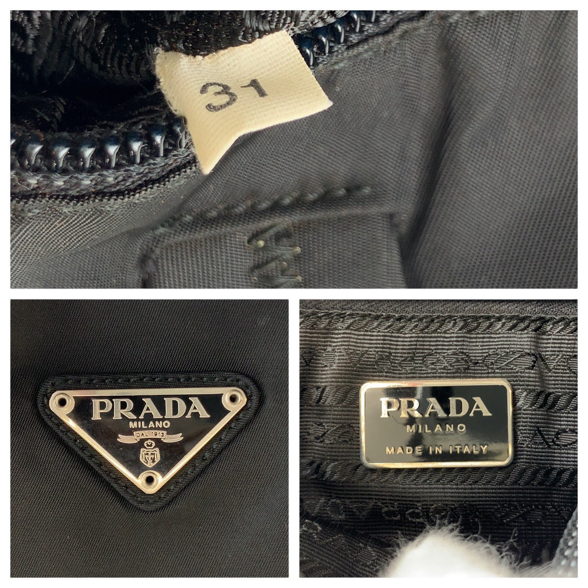 PRADA Tote Bag Nylon Black SilverMetal Tote Bag Shoulder Bag Test Triangle With logo Women Used Authentic
