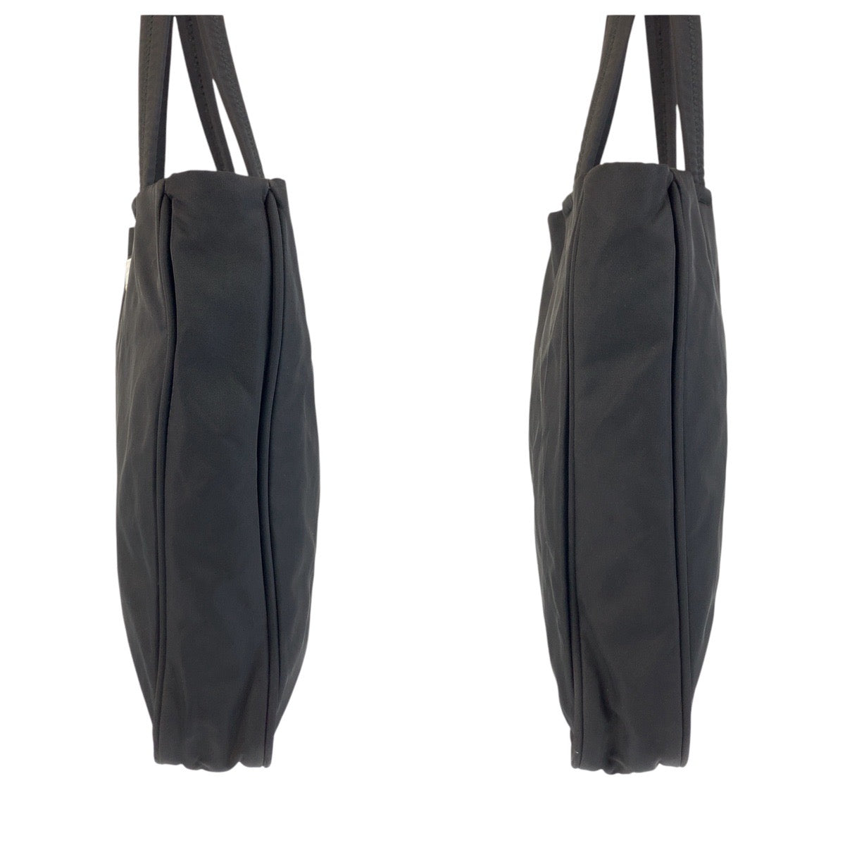 PRADA Tote Bag Nylon Black SilverMetal Tote Bag Shoulder Bag Test Triangle With logo Women Used Authentic
