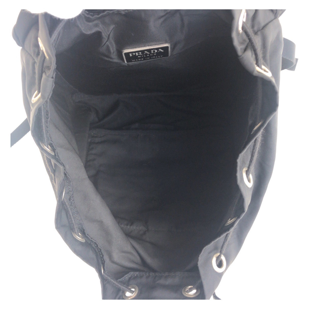 PRADA Backpack Nylon Black SilverMetal Backpack Test Triangle With logo Women Used Authentic