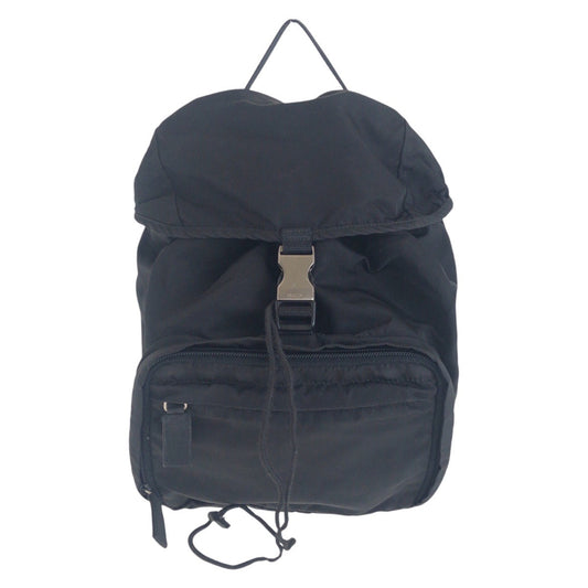 PRADA Backpack Nylon Black SilverMetal Backpack Test Triangle With logo Women Used Authentic