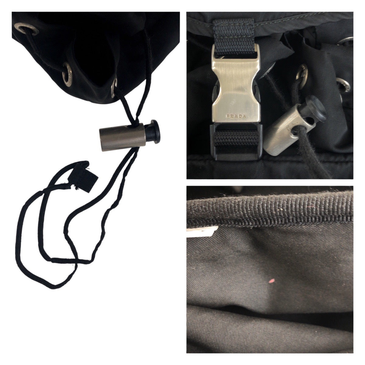 PRADA Backpack Nylon Black SilverMetal Backpack Test Triangle With logo Women Used Authentic