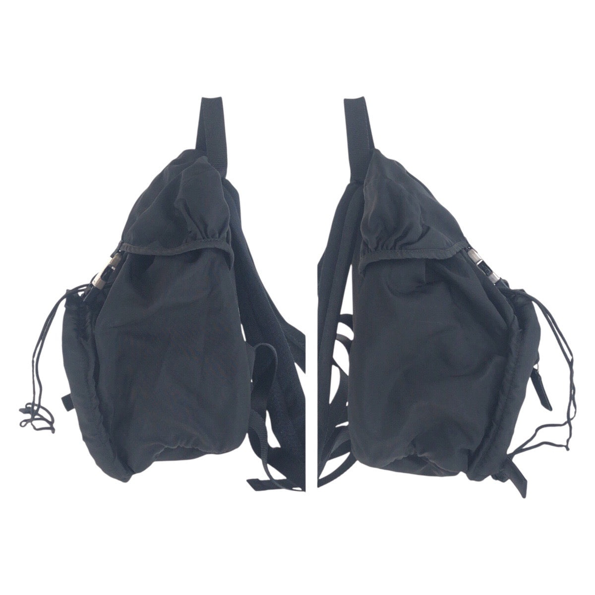 PRADA Backpack Nylon Black SilverMetal Backpack Test Triangle With logo Women Used Authentic