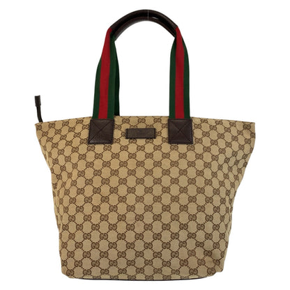 GUCCI Tote Bag 131231 GG canvas, leather Beige brown Tote Bag Shoulder Bag Sherry line Women Used Authentic