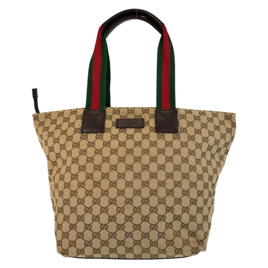GUCCI Tote Bag 131231 GG canvas, leather Beige brown Tote Bag Shoulder Bag Sherry line Women Used Authentic