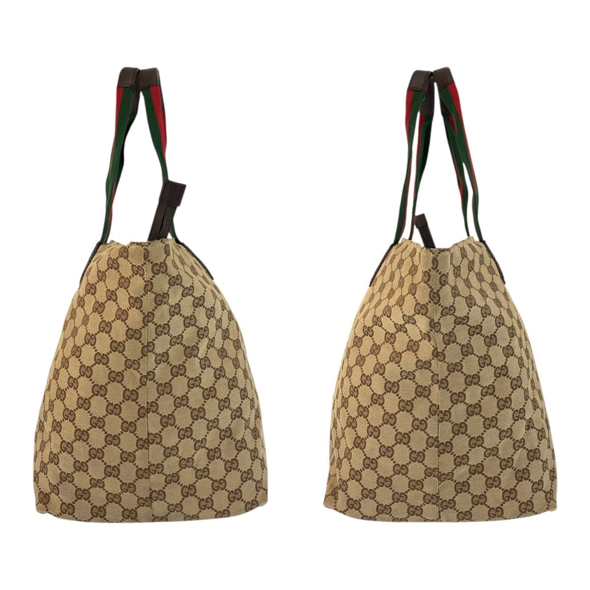 GUCCI Tote Bag 131231 GG canvas, leather Beige brown Tote Bag Shoulder Bag Sherry line Women Used Authentic