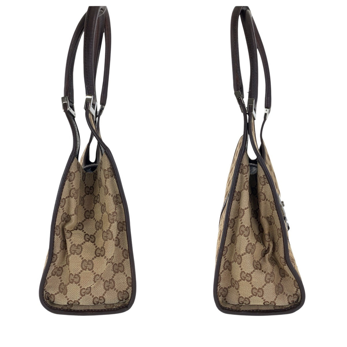 GUCCI Shoulder Bag 01719 GG canvas, leather Brown Silver Metal Jackie Women Used Authentic