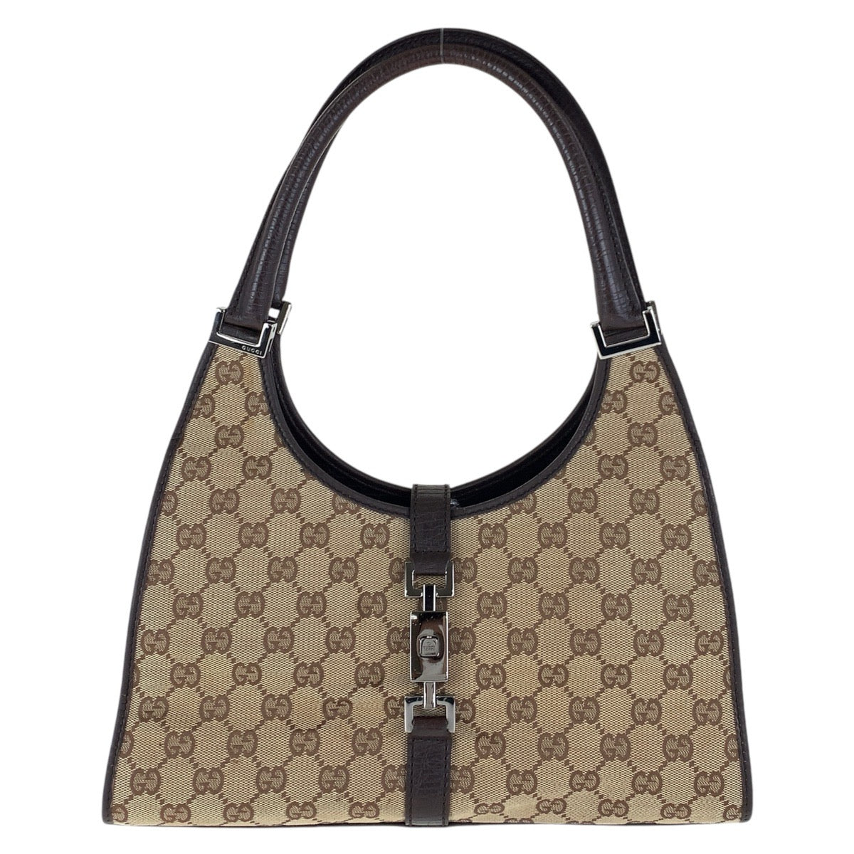 GUCCI Shoulder Bag 01719 GG canvas, leather Brown Silver Metal Jackie Women Used Authentic