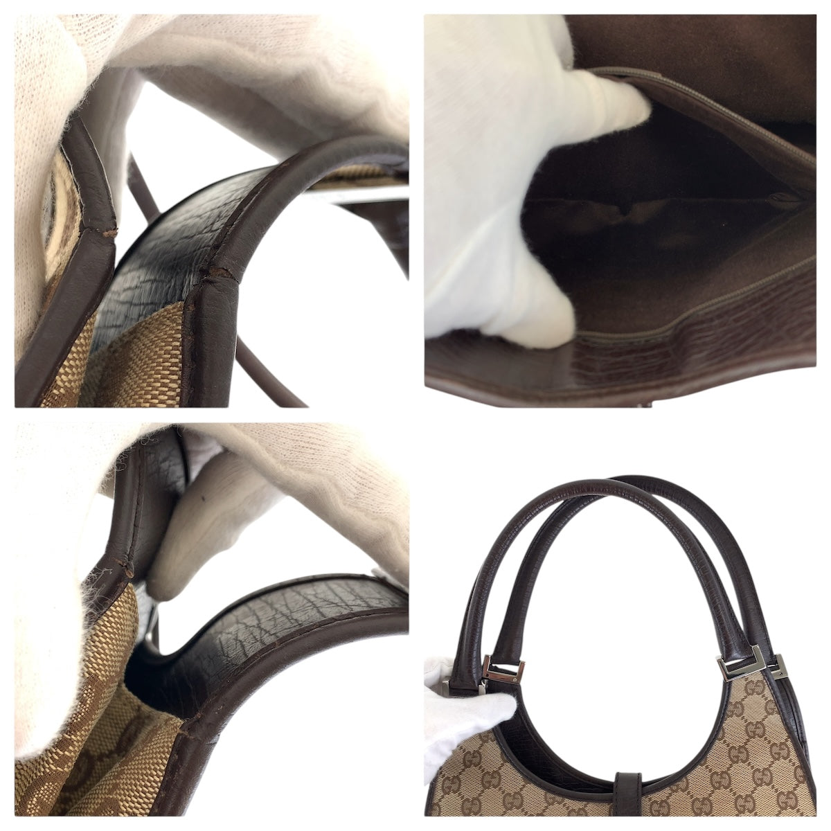 GUCCI Shoulder Bag 01719 GG canvas, leather Brown Silver Metal Jackie Women Used Authentic