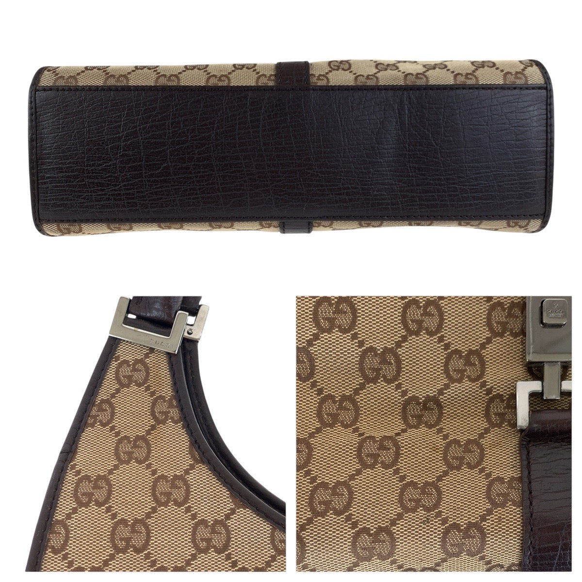GUCCI Shoulder Bag 01719 GG canvas, leather Brown Silver Metal Jackie Women Used Authentic