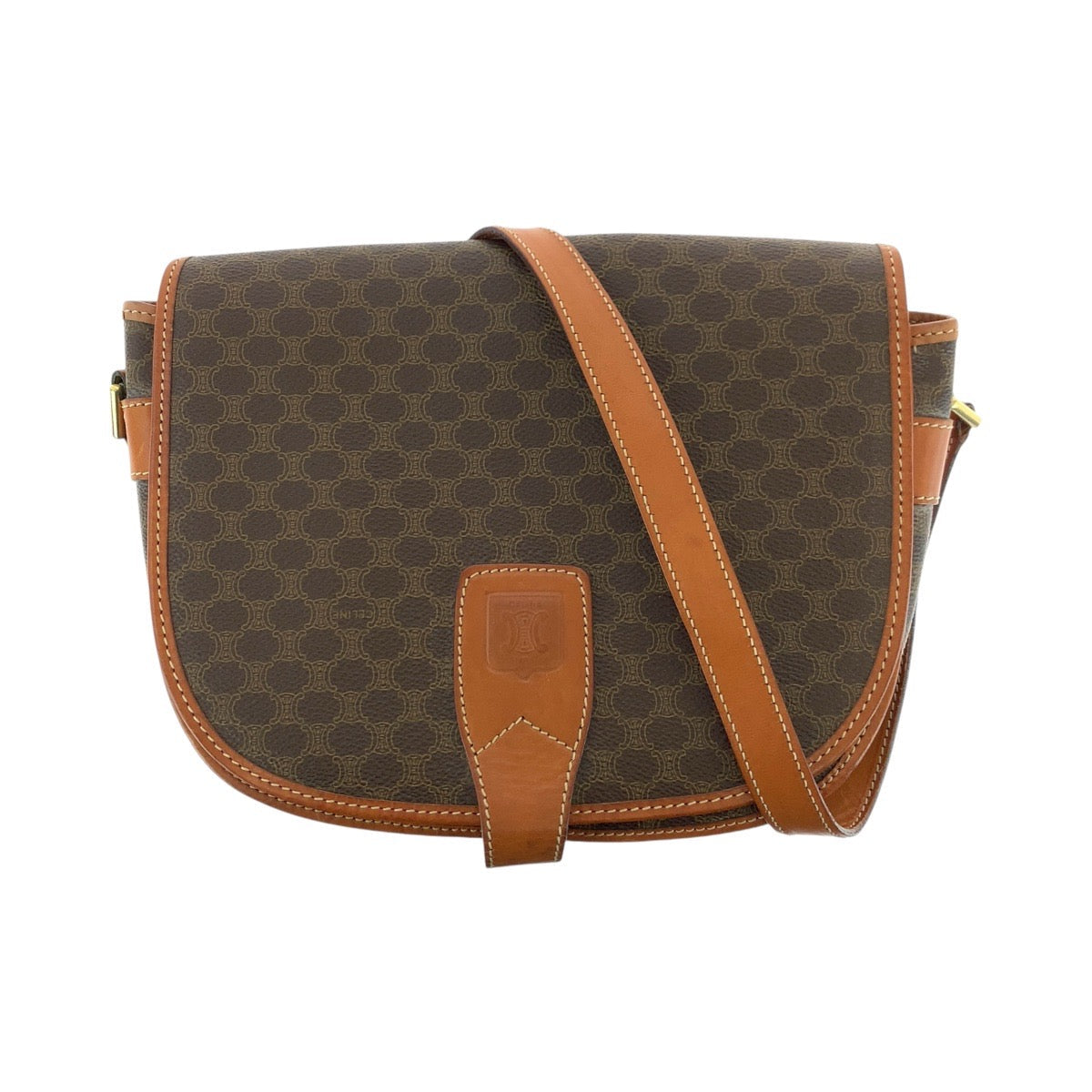 CELINE Shoulder Bag PVC, Leather Brown Gold Metal Shoulder Bag pochette Macadam Women Used Authentic