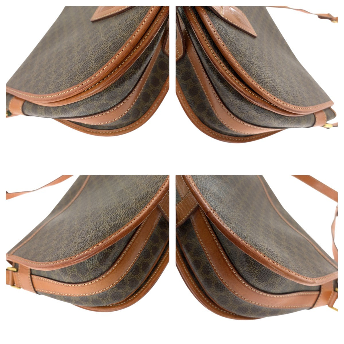 CELINE Shoulder Bag PVC, Leather Brown Gold Metal Shoulder Bag pochette Macadam Women Used Authentic