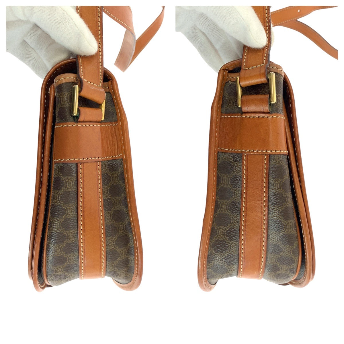 CELINE Shoulder Bag PVC, Leather Brown Gold Metal Shoulder Bag pochette Macadam Women Used Authentic