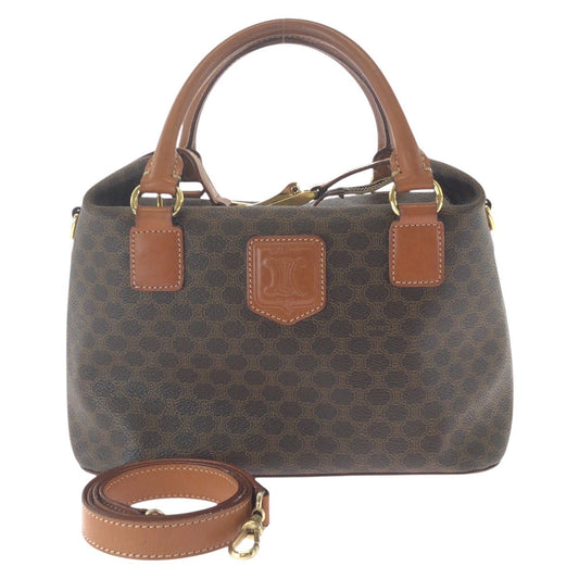 CELINE Shoulder Bag PVC Brown Gold Metal Crossbody Shoulder Bag Handbag 2WAY Macadam Women Used Authentic