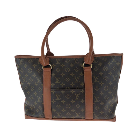 LOUIS VUITTON Tote Bag M42425 PVC Brown Gold Metal Tote Bag Shoulder Bag Monogram Weekend PM Women Used Authentic