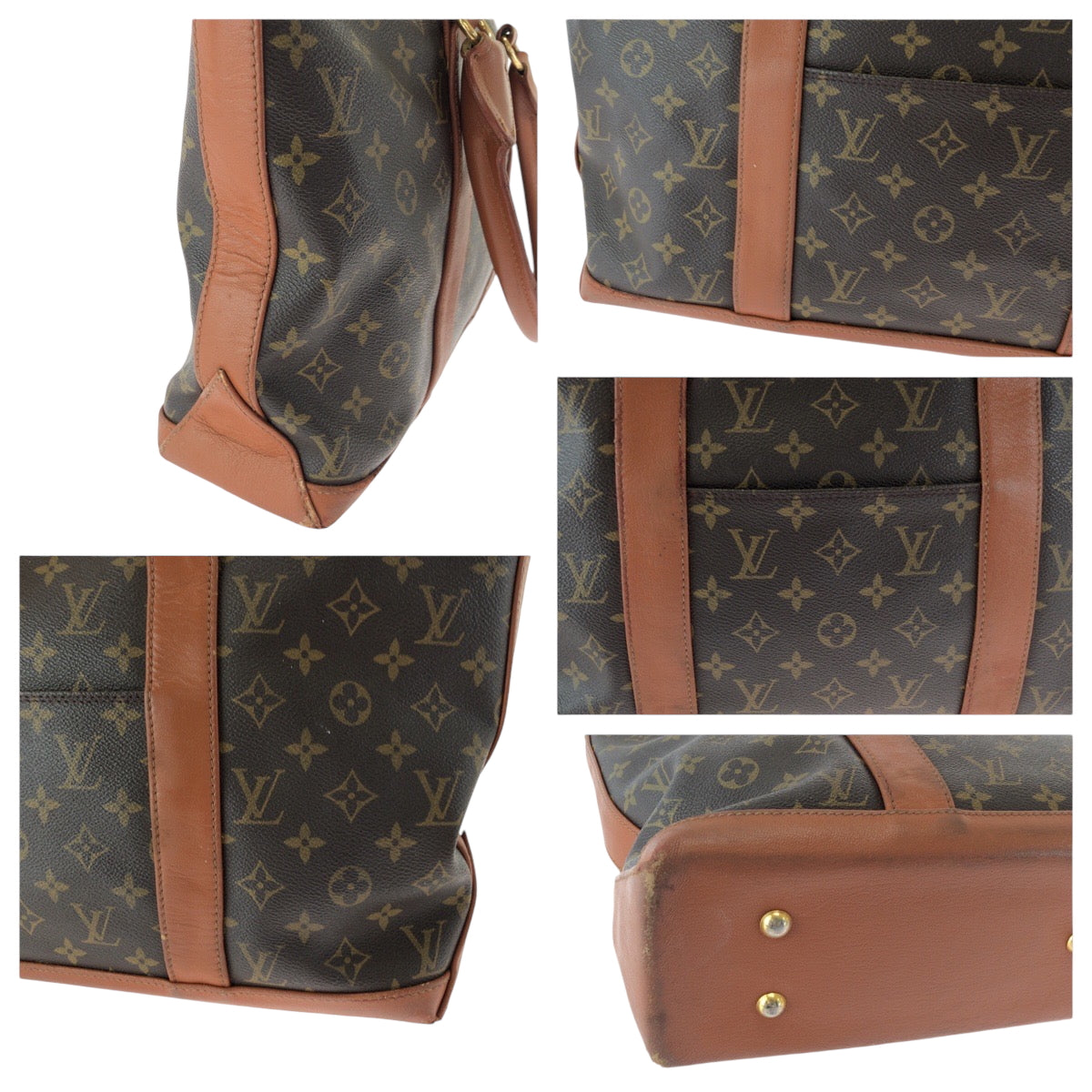 LOUIS VUITTON Tote Bag M42425 PVC Brown Gold Metal Tote Bag Shoulder Bag Monogram Weekend PM Women Used Authentic