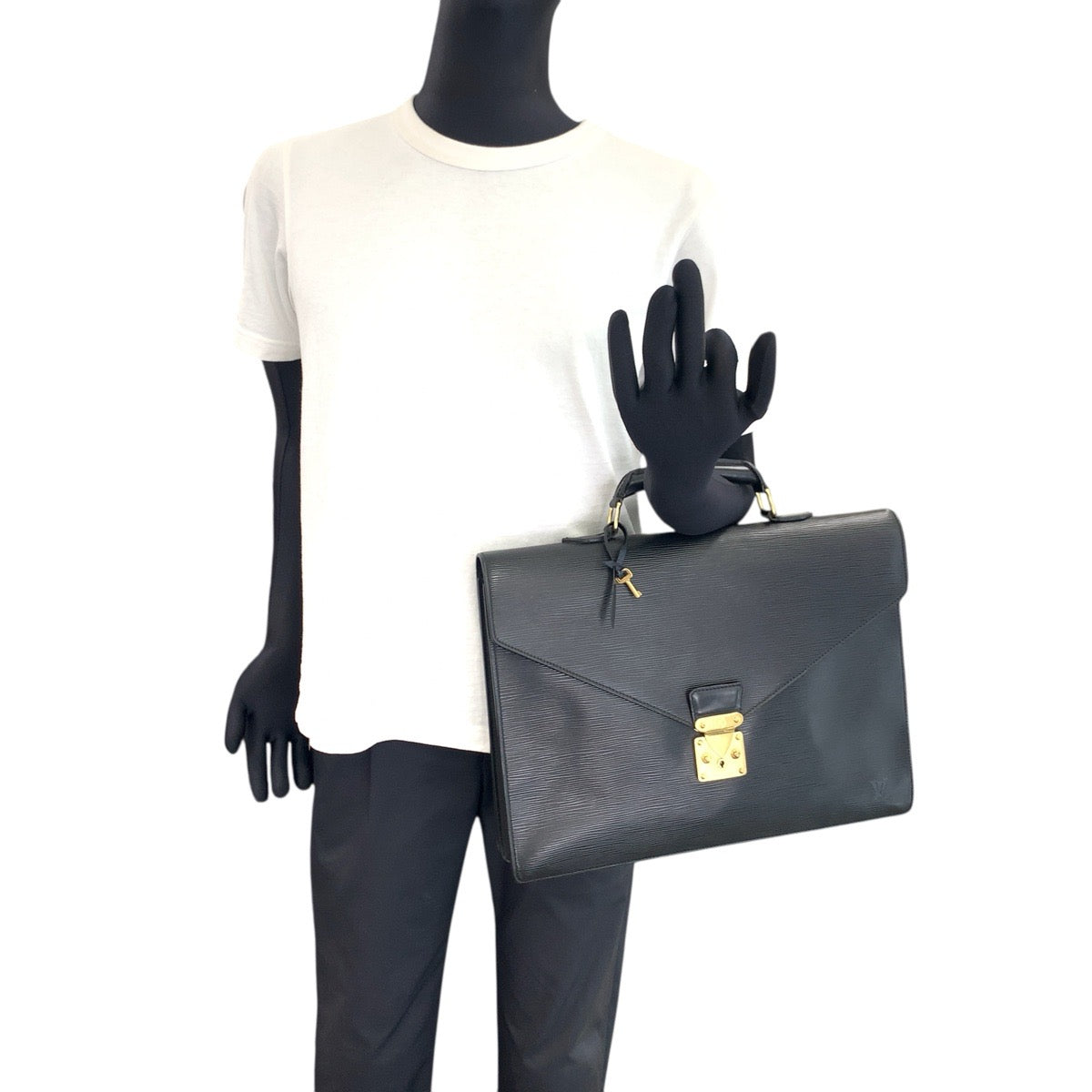 LOUIS VUITTON Business bag M54422 Epi Leather Noir Black Gold Metal Business bag briefcase Epi Serving Assistant mens Used Authentic