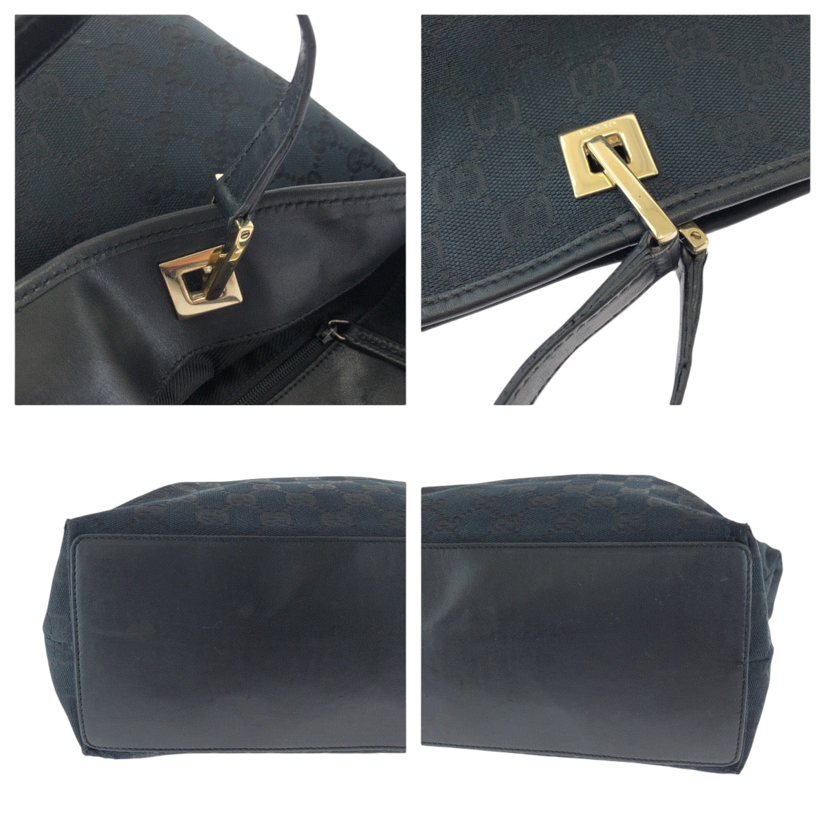 GUCCI Tote Bag 002 1098 GG canvas Black SilverMetal Tote Bag Shoulder Bag Women Used Authentic