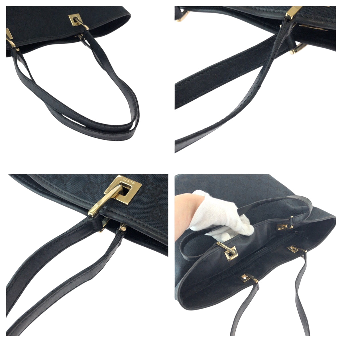 GUCCI Tote Bag 002 1098 GG canvas Black SilverMetal Tote Bag Shoulder Bag Women Used Authentic