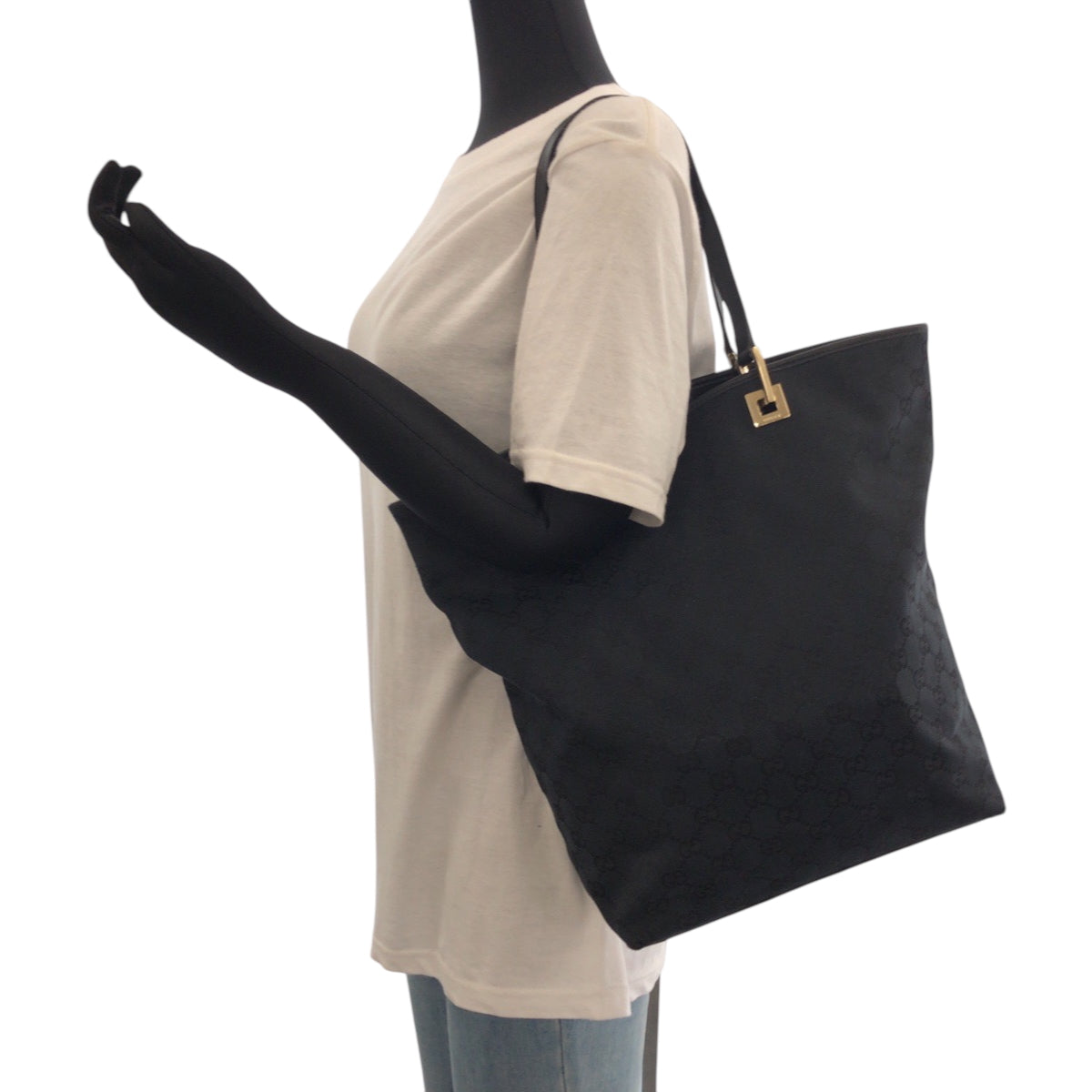 GUCCI Tote Bag 002 1098 GG canvas Black SilverMetal Tote Bag Shoulder Bag Women Used Authentic